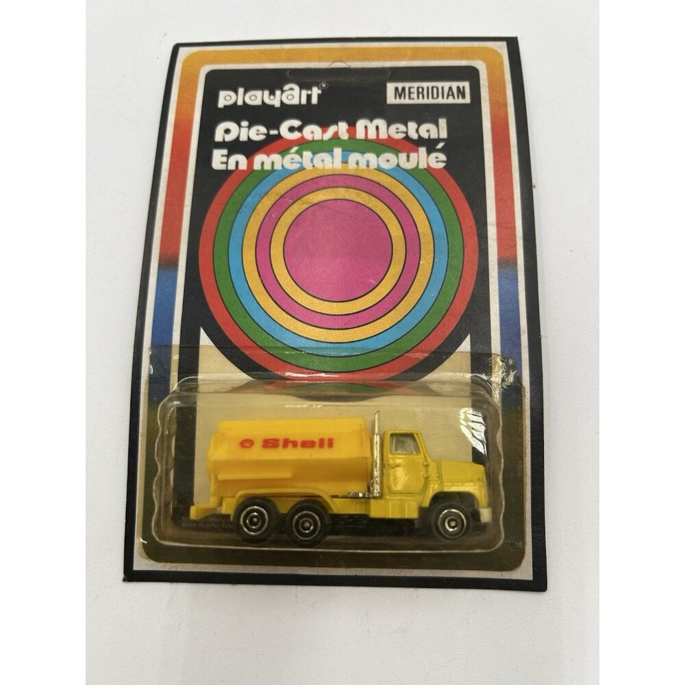 PlayArt Meridian Shell Truck Die Cast Metal Yellow On Card UnPunched Hong Kong